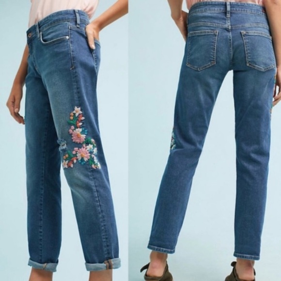 Anthropologie Denim - Anthro | Pilcro Embroidered Boyfriend Jeans Sz 26